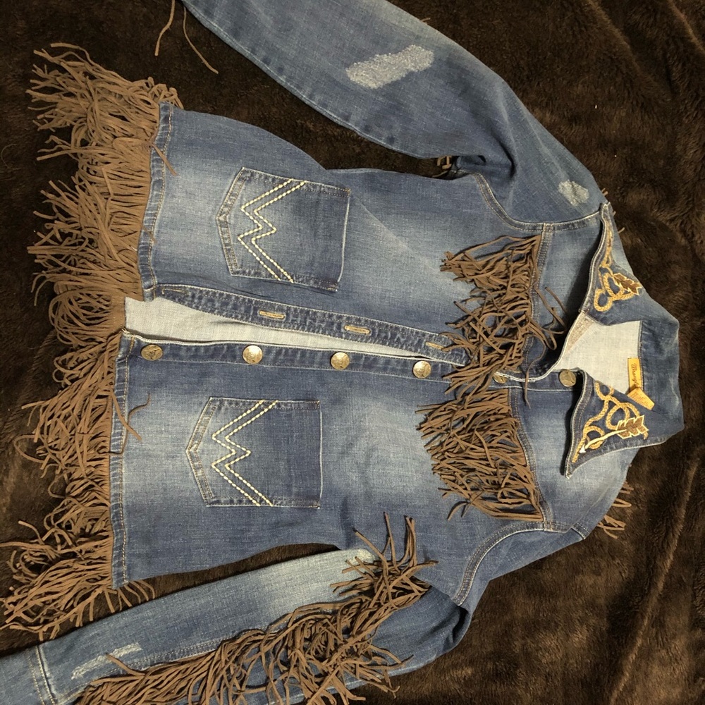 Denim jacket with fringe